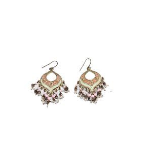 Bohemian Drop Dangle Earrings Pierced Pink Beaded Chandelier Vintage 88478